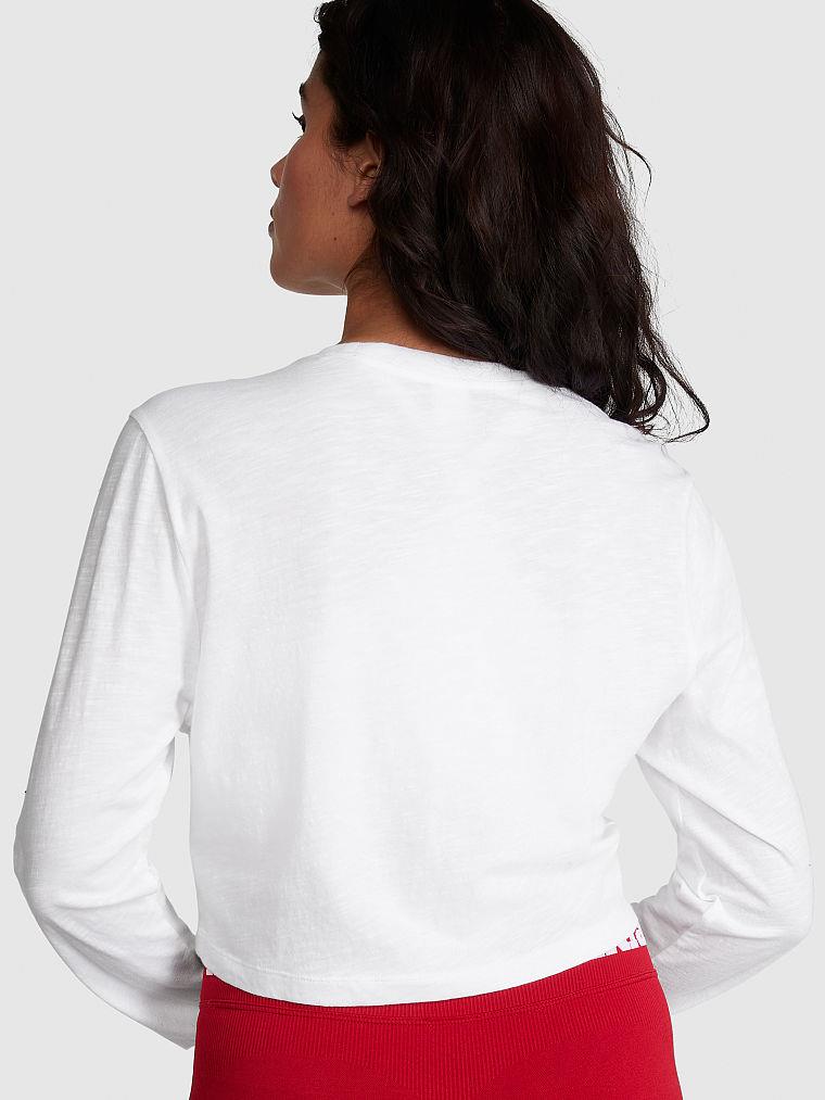 Pink Premium Pamuklu Crop Uzun Kollu Tisort arka görünümü
