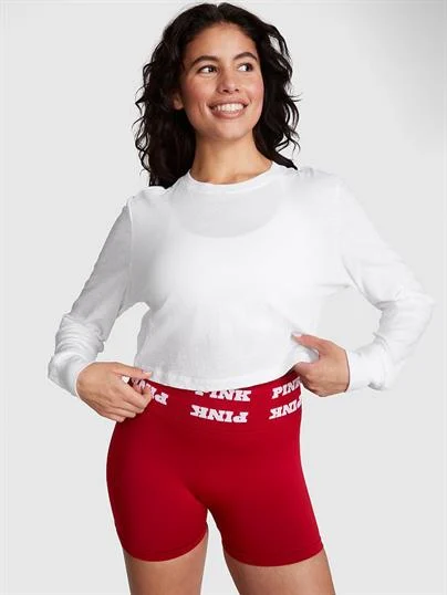 Pink Premium Pamuklu Crop Uzun Kollu Tisort