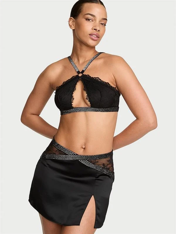 Işıltılı Askili Halter Yaka Bralet Mini Etek Takimi