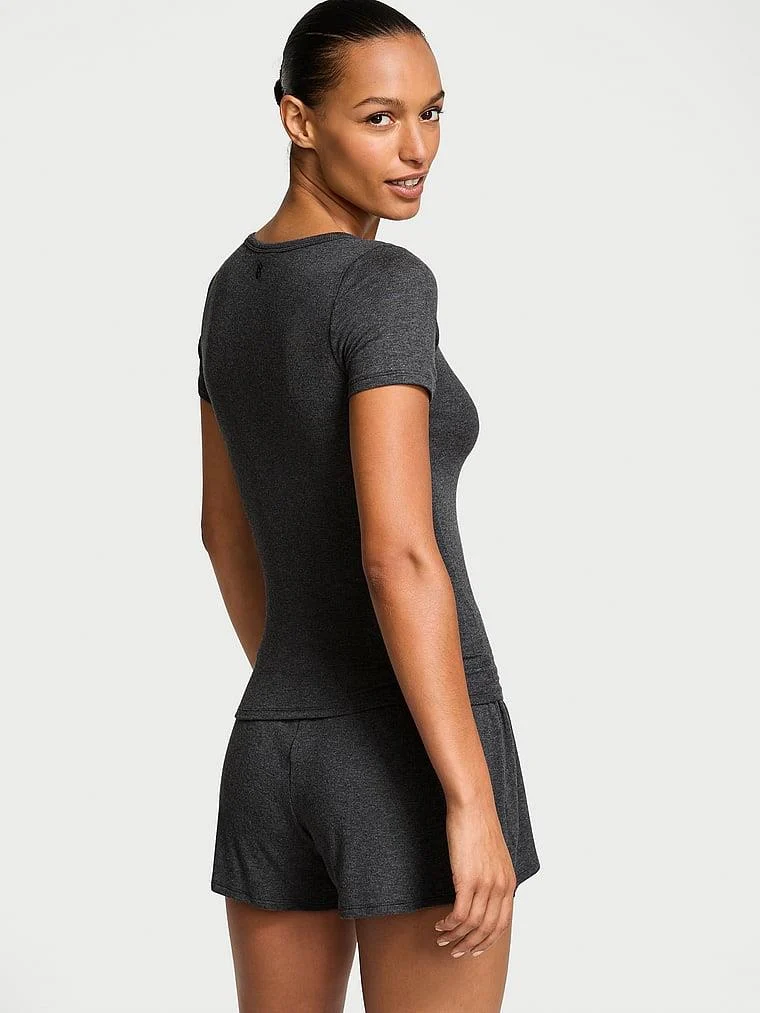 Modal Kısa Kollu Henley Tisort Boxer Sort Takim arka görünüm
