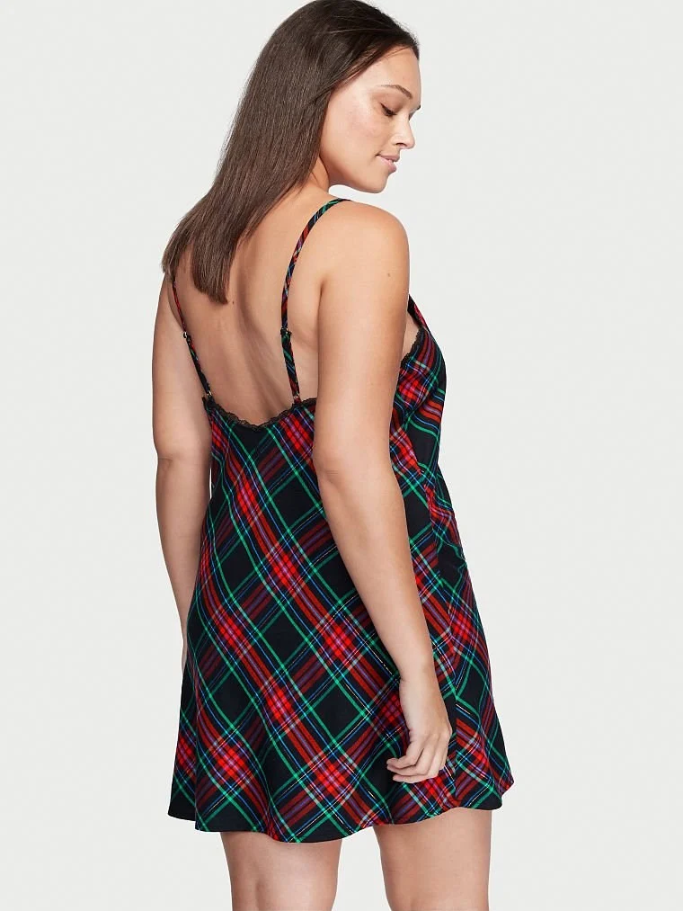 Flannel V Yaka Gecelik arka görünüm