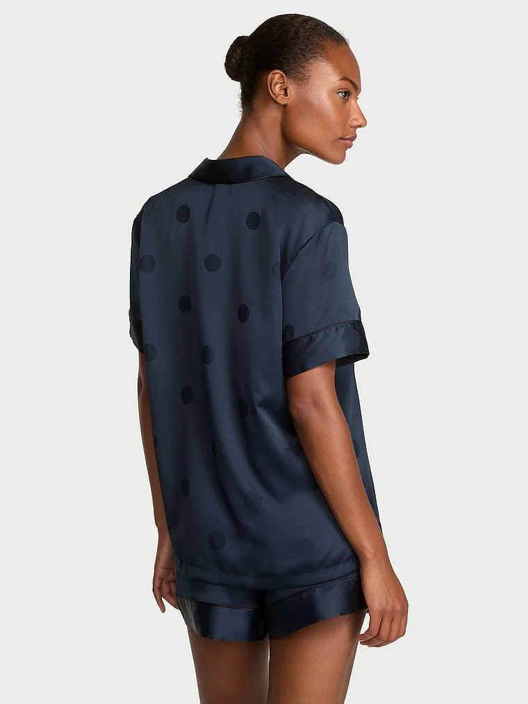 Glazed Saten Sortlu Pijama Takimi arka görünüm