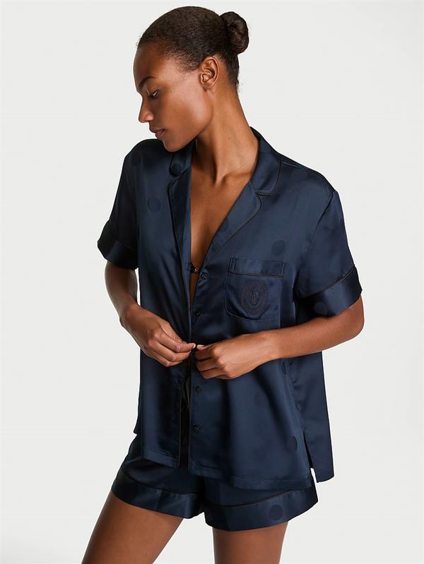 Glazed Saten Sortlu Pijama Takimi