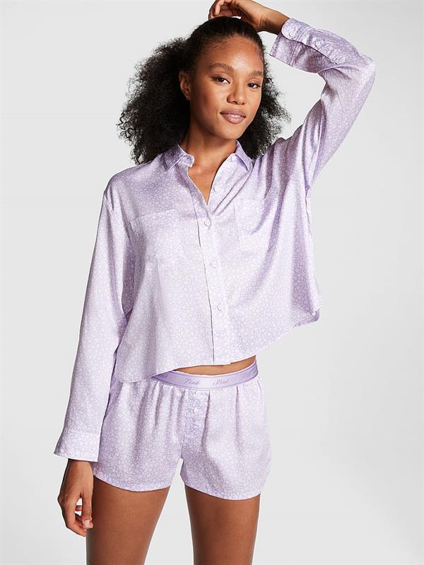 Pink Tencel Uzun Kollu Uyku Gomlegi ön görünüm