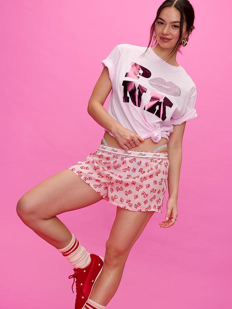 Pink Oversize Kısa Kollu Kampus Tisort arka görünümü