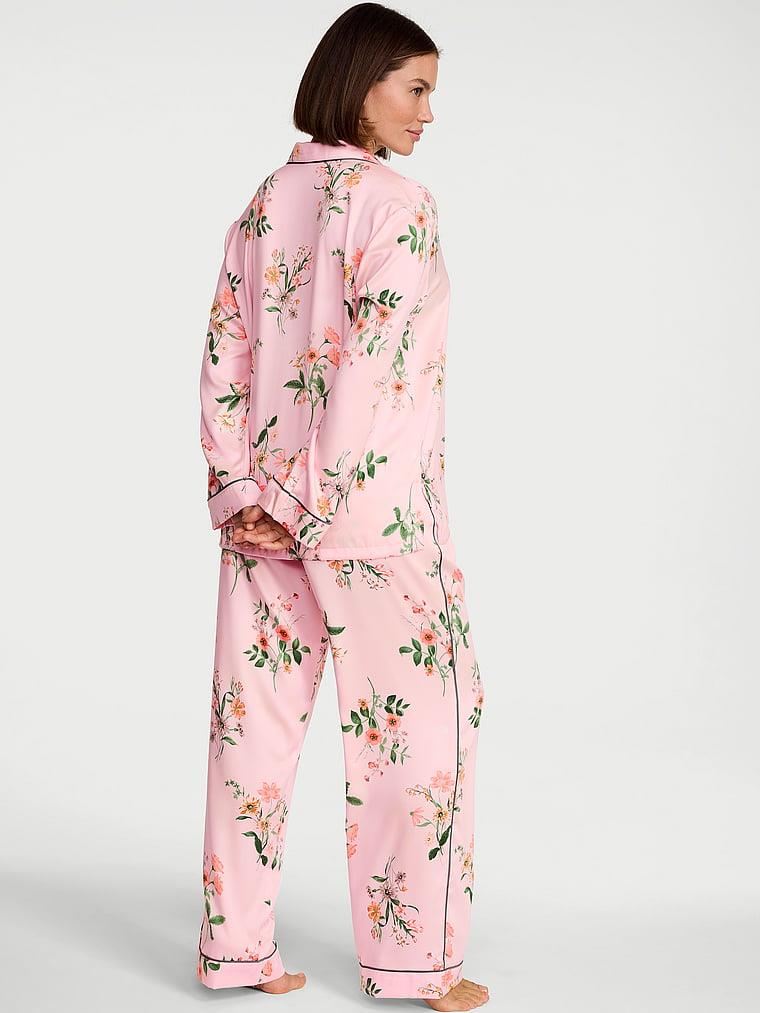 Parlak Saten Uzun Pijama Takimi arka görünümü