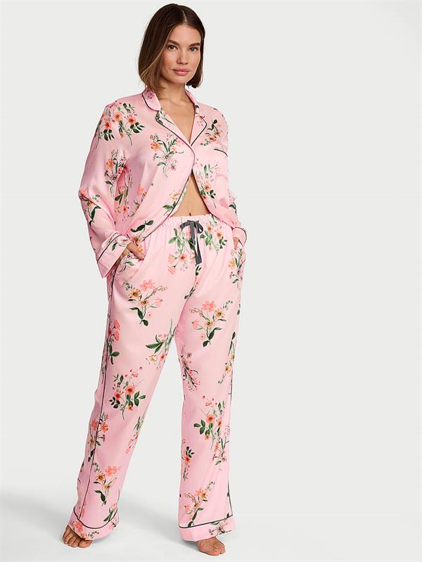 Parlak Saten Uzun Pijama Takimi